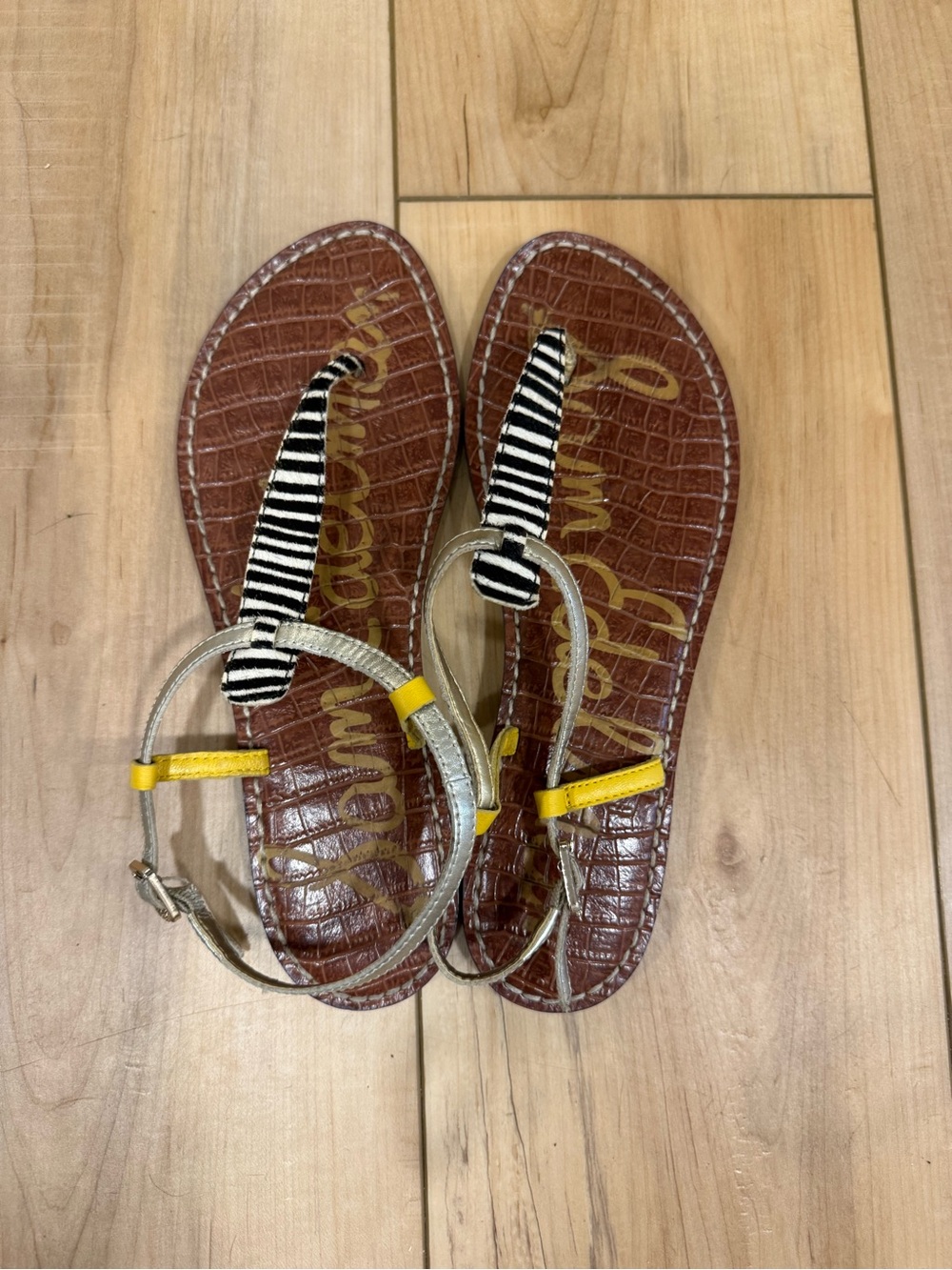 Sam Edelman GIGI leather sandals - zebra fur with gold & yellow details - size 9
